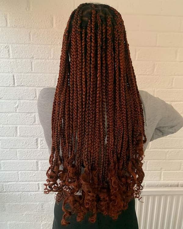 Butt Length Colored Medium Knotless Braids With Curls