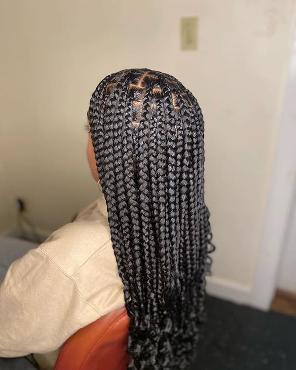 Classic Box Braids Black Medium Knotless With Curls