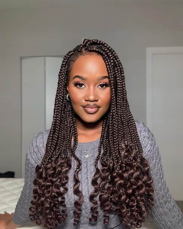 Formal Brown Medium Knotless Braids With Curls