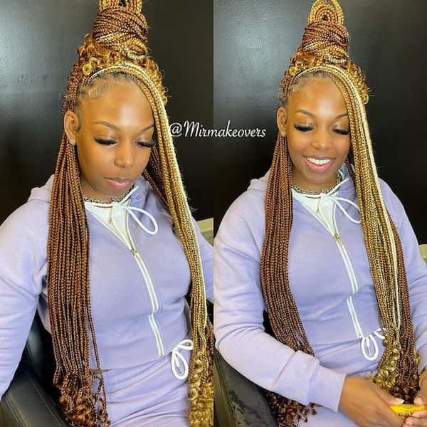 Mixed Color Medium Knotless Braids With Curls