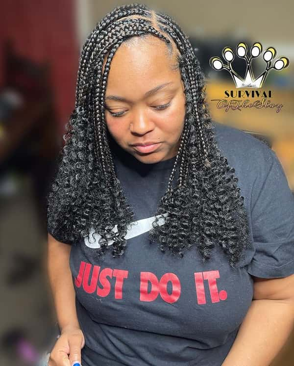 Short Classic Medium Knotless Braids With Curls